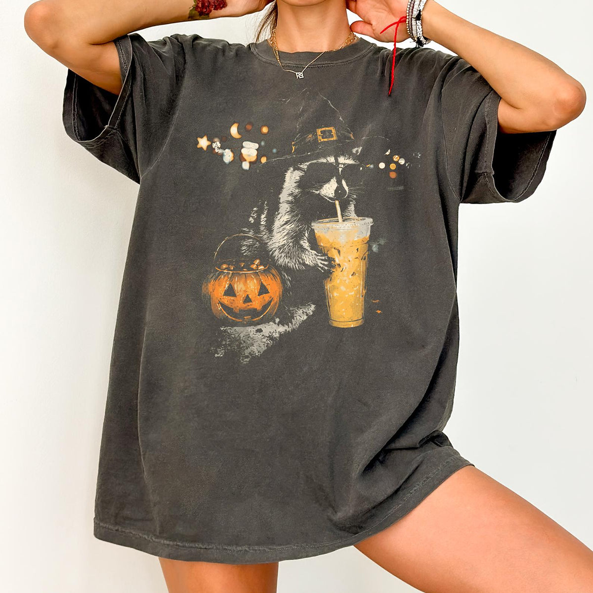 Halloween Raccoon Drinking Coffee Slush Unisex T-Shirt