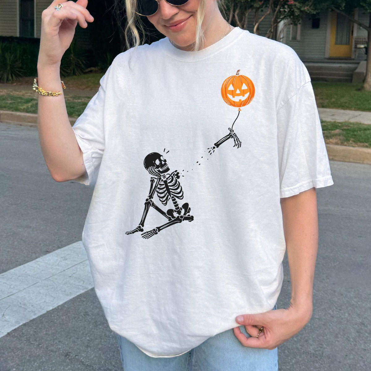 Well Shit Skeleton Halloween T-Shirt, Funny Pumpkin Balloon Graphic Shirt, Black Unisex Shirt, Comfort Colors®, Graphic T-shirt, Spooky Gift