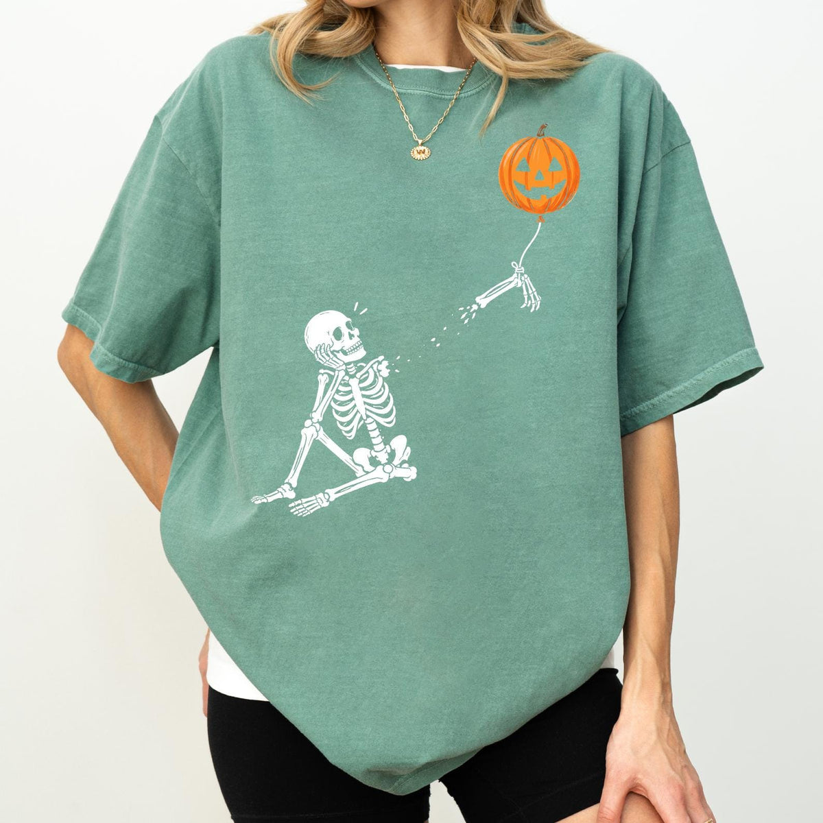 Well Shit Skeleton Halloween T-Shirt, Funny Pumpkin Balloon Graphic Shirt, Black Unisex Shirt, Comfort Colors®, Graphic T-shirt, Spooky Gift