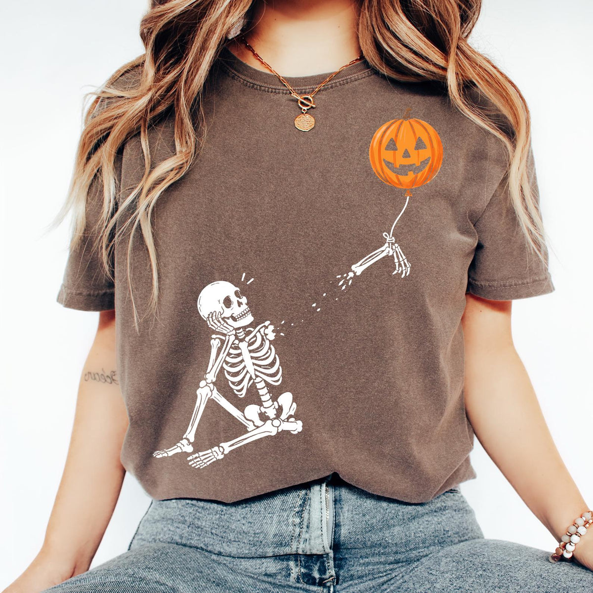Well Shit Skeleton Halloween T-Shirt, Funny Pumpkin Balloon Graphic Shirt, Black Unisex Shirt, Comfort Colors®, Graphic T-shirt, Spooky Gift