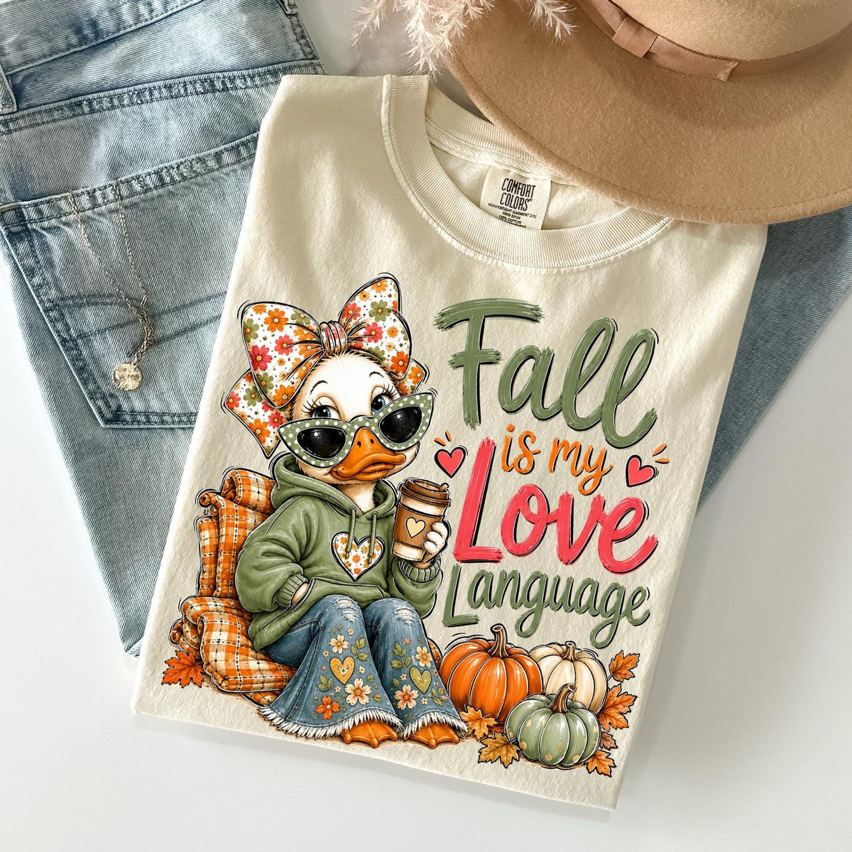 Fall Is My Love Language T-shirt, Funny Autumn Duck T-shirt, Pumpkin Season Graphic, Thanksgiving Shirt, Cute Autumn T-shirt, Comfort Color®