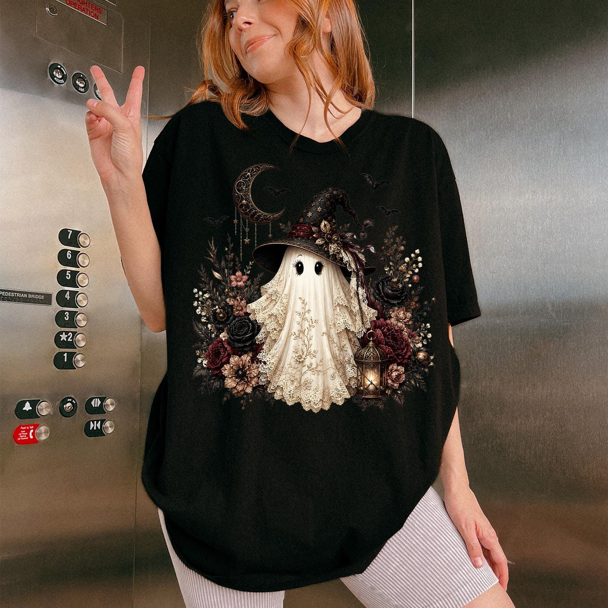 Dark Coquette Ghost Shirt, Witchy Halloween Ghost Shirt, Gothic Floral Graphic Shirt, Witchy Hat Ghost Shirt, Halloween Gift, Comfort Color®