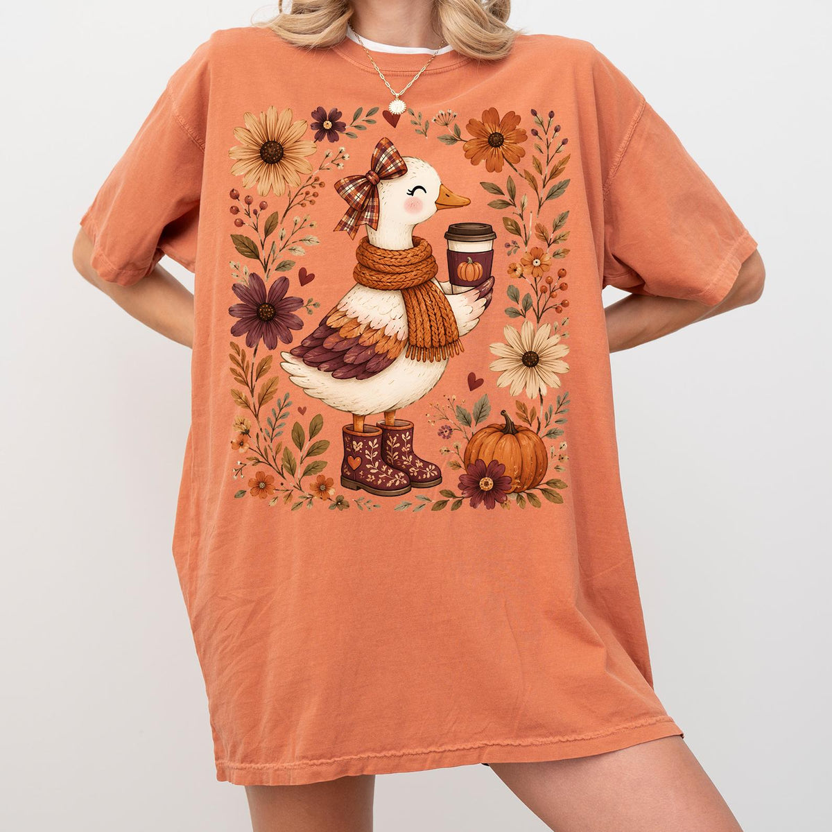 Boho-Wildflower Fall Vibe Shirt for Goose Lovers, Whimsical-Fall Coquette Goose,Coffee Lovers Autumnal, Cute Autumnal Girly, Comfort Colors®