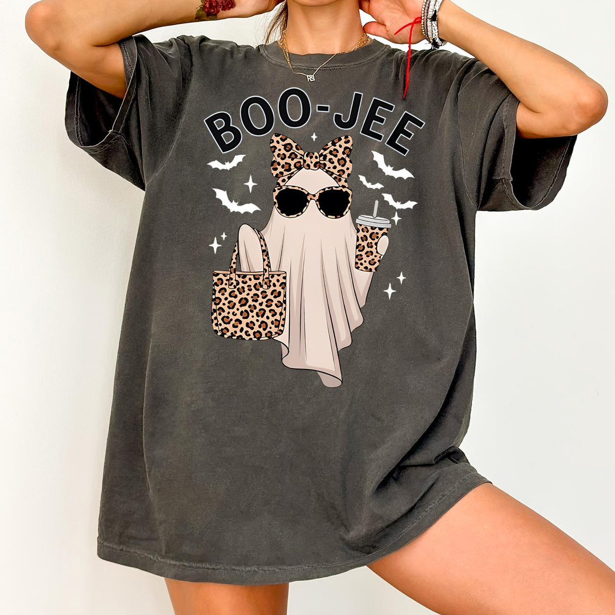 Comfort Colors® Boo-Jee Ghost Shirt, Leopard Ghost Tee, Ghost Coffee Shirt, Ghost Tee, Girly Halloween Gift, Boojee Shirts, Funny Fall Shirt