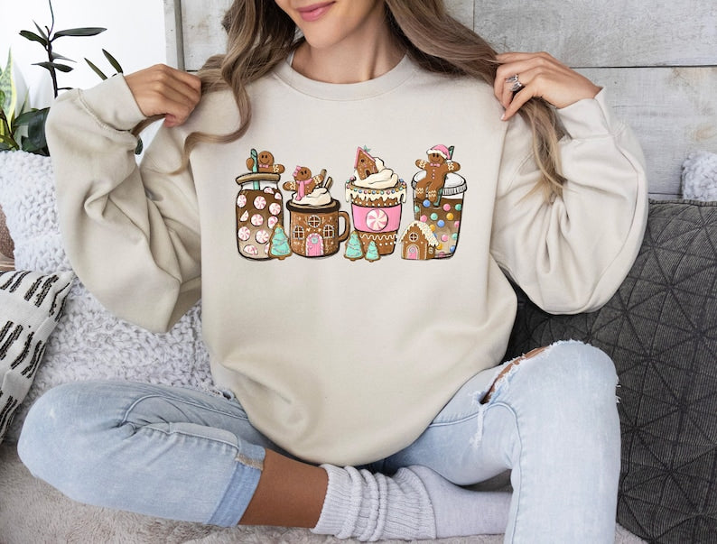 Gingerbread Christmas Coffee Sweatshirt (S-M-L-XL)