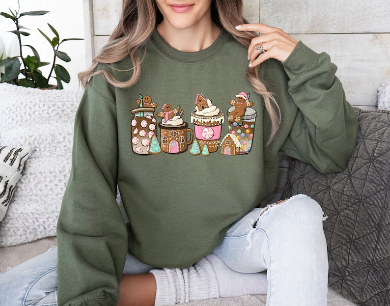 Gingerbread Christmas Coffee Sweatshirt (S-M-L-XL)