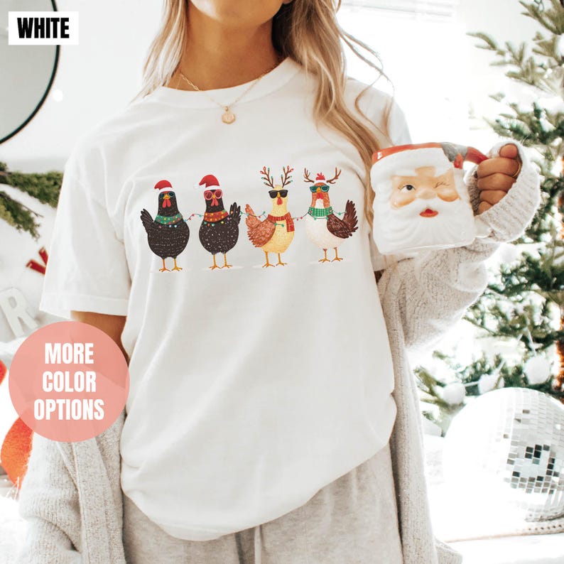 Сute Christmas Chickens Comfort Colors T-Shirt (2XL-3XL-4XL)