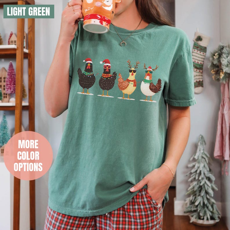 Сute Christmas Chickens Comfort Colors T-Shirt (2XL-3XL-4XL)