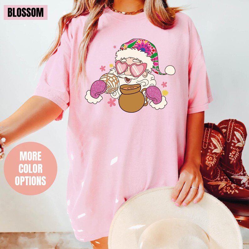 Pink Santa Retro Christmas Comfort Colors T-Shirt (S-M-L-XL)