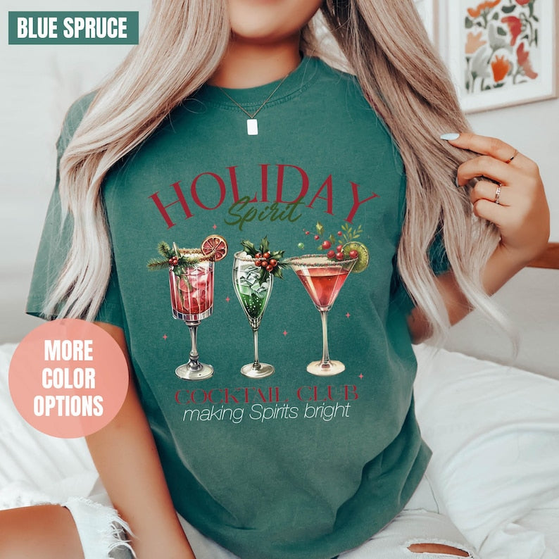 Holiday Spirit Cocktail Club Comfort Colors T-Shirt (2XL-3XL-4XL)