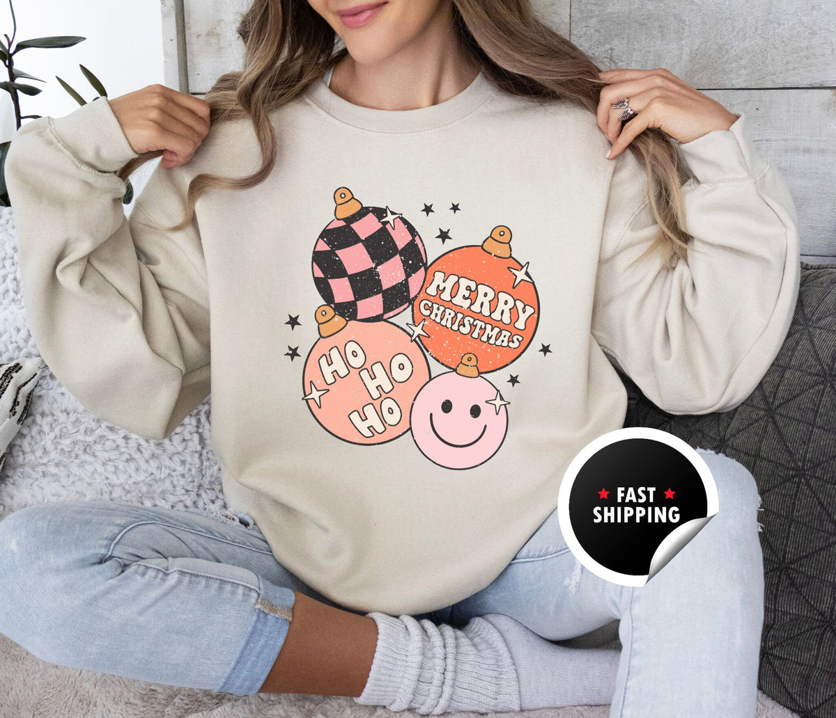 Retro Christmas Sweatshirt, Christmas Crewneck, Holiday Sweatshirt, Winter Sweatshirt, Christmas Ornament Sweatshirt, Merry Christmas Gifts