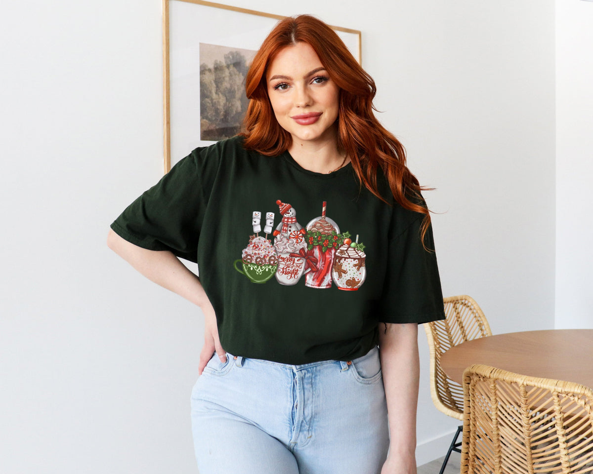 Christmas Coffee Shirt, Snow Cozy Winter Women T-Shirt, Christmas Latte T-Shirt, Peppermint Iced Latte Snowmen T-Shirt, Snowman T-Shirt