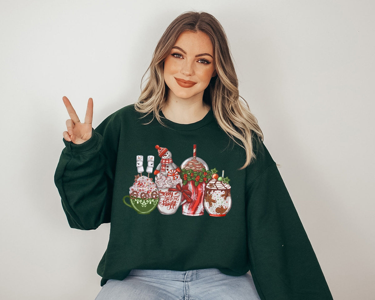 Christmas Coffee Sweatshirt, Sweets Snow Sweatshirt, Cozy Winter Women Gifts, Christmas Latte Sweatshirt, Peppermint Iced Latte Snowmen GIft