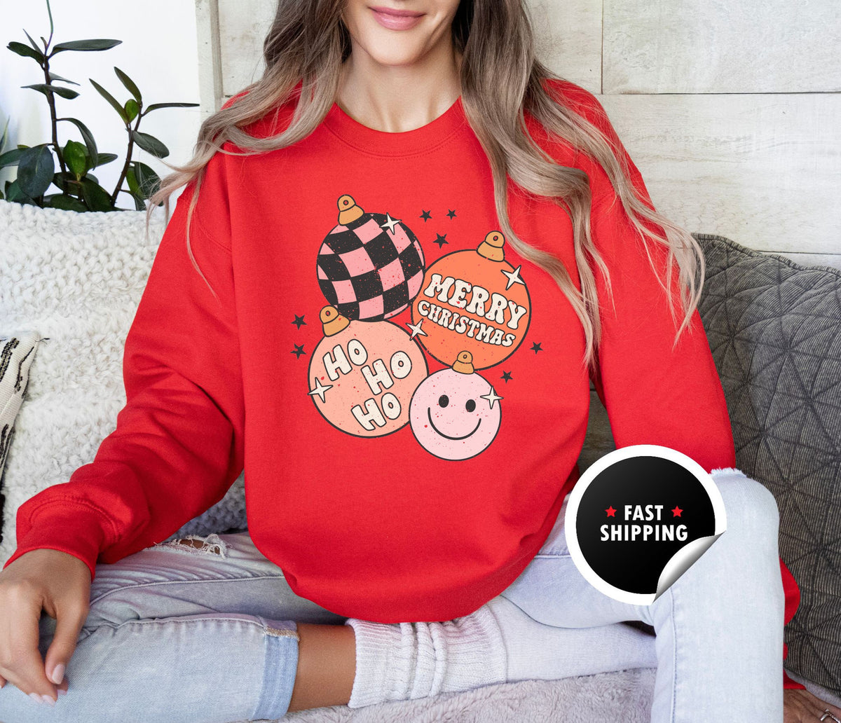 Retro Christmas Sweatshirt, Christmas Crewneck, Holiday Sweatshirt, Winter Sweatshirt, Christmas Ornament Sweatshirt, Merry Christmas Gifts