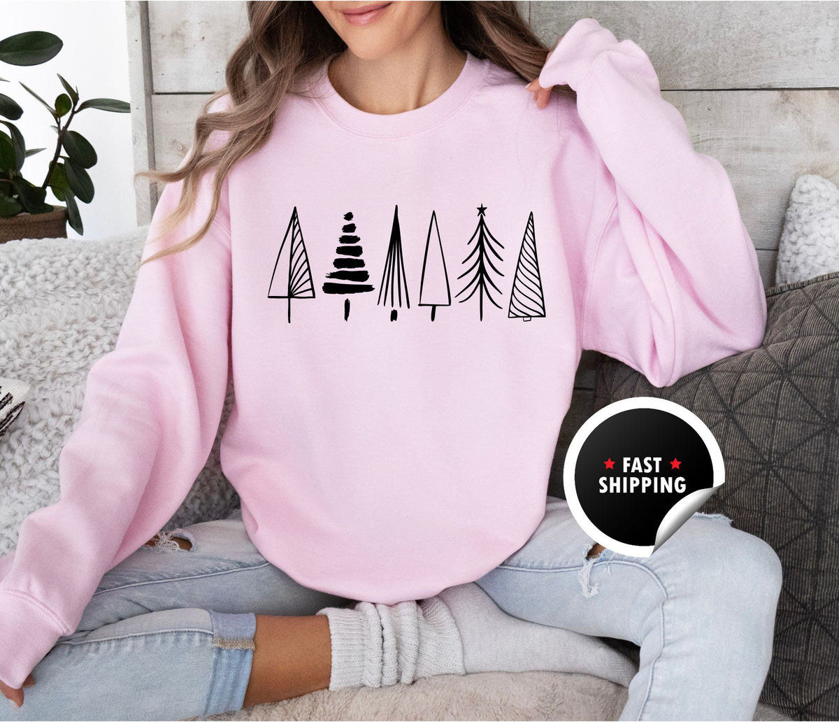 Christmas Tree Sweatshirt, Holiday Crewneck for Women, Minimalist Tree Shirt