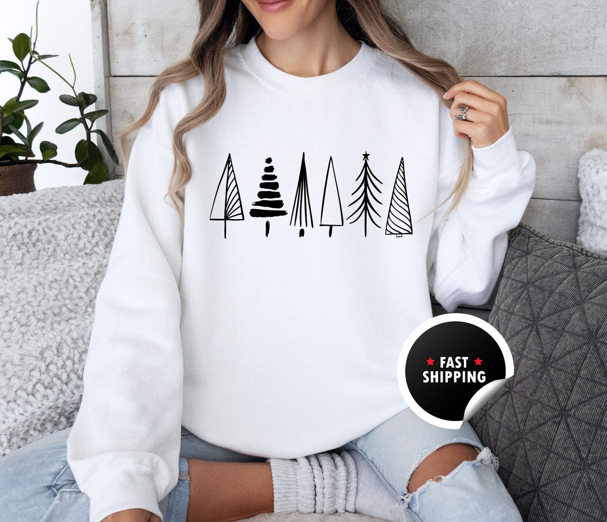 Christmas Tree Sweatshirt, Holiday Crewneck for Women, Minimalist Tree Shirt
