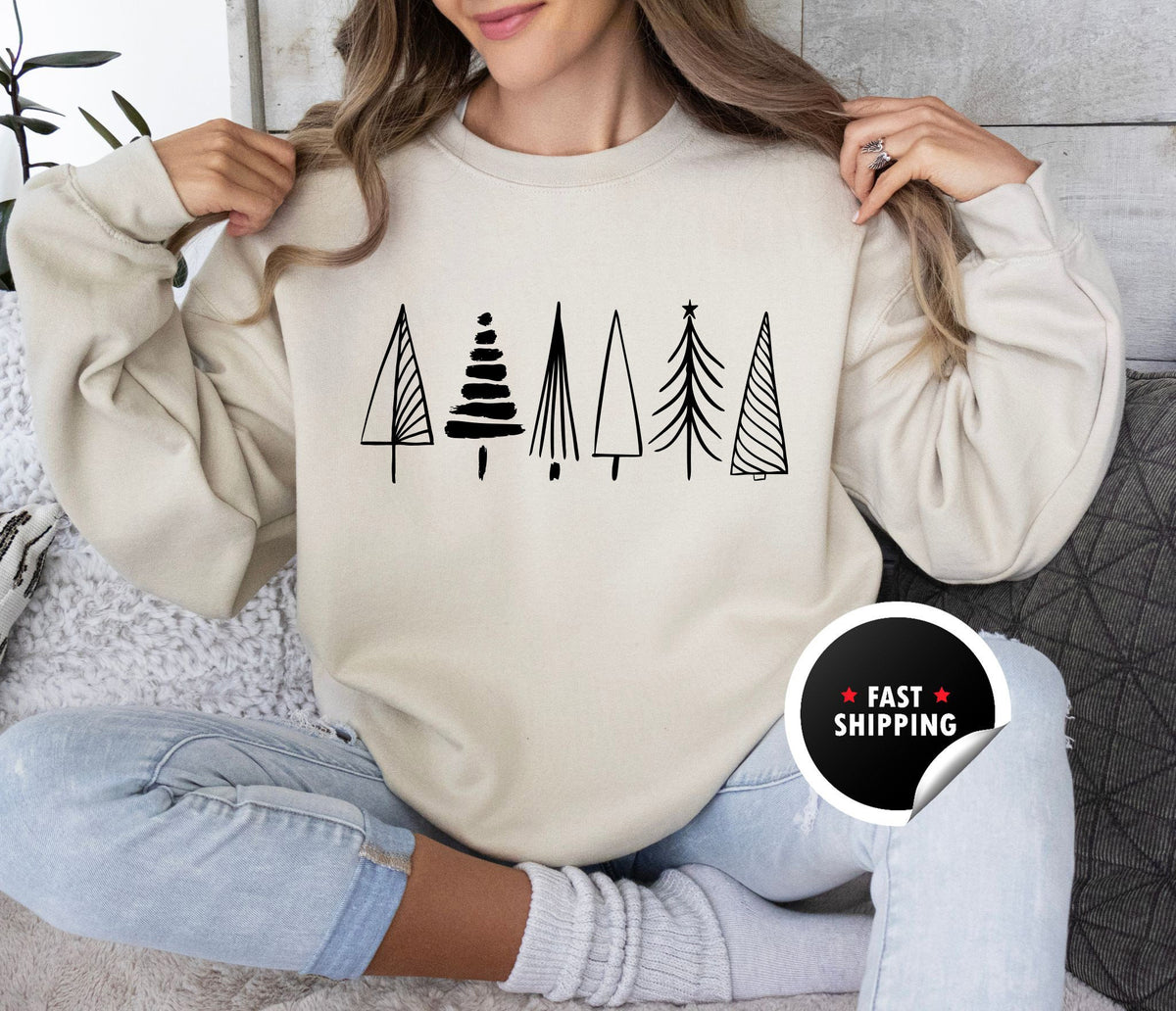 Christmas Tree Sweatshirt, Holiday Crewneck for Women, Minimalist Tree Shirt