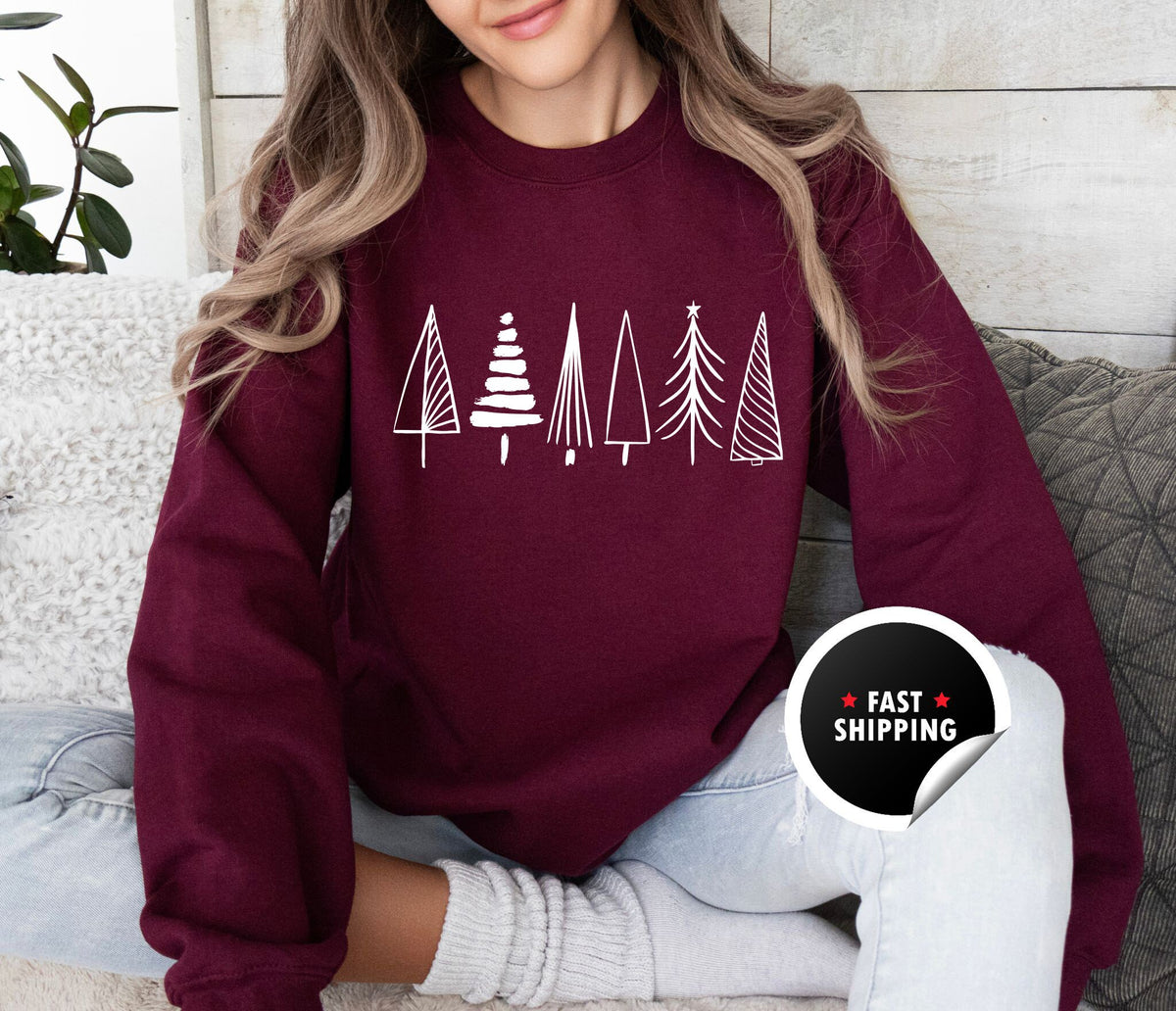 Christmas Tree Sweatshirt, Holiday Crewneck for Women, Minimalist Tree Shirt