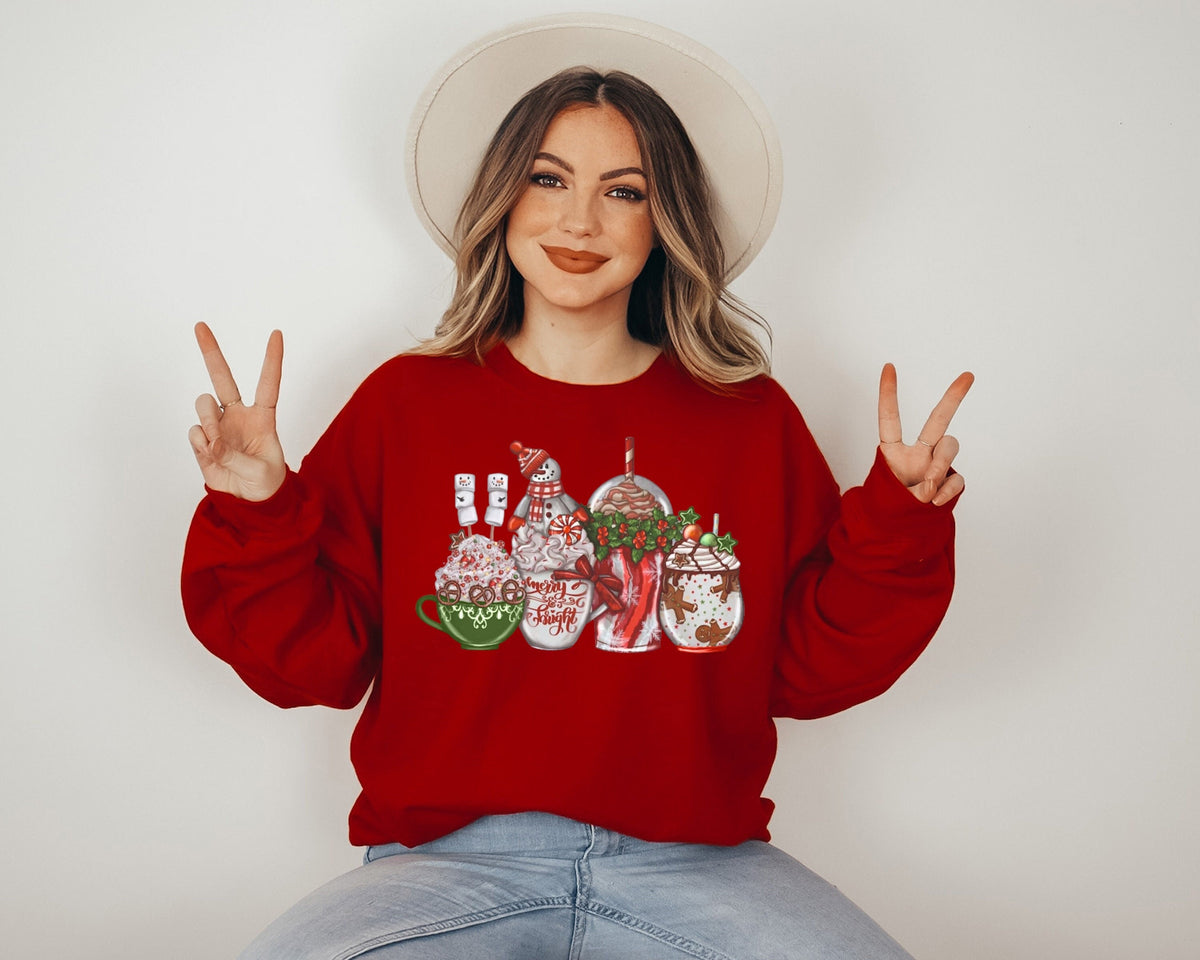 Christmas Coffee Sweatshirt, Sweets Snow Sweatshirt, Cozy Winter Women Gifts, Christmas Latte Sweatshirt, Peppermint Iced Latte Snowmen GIft