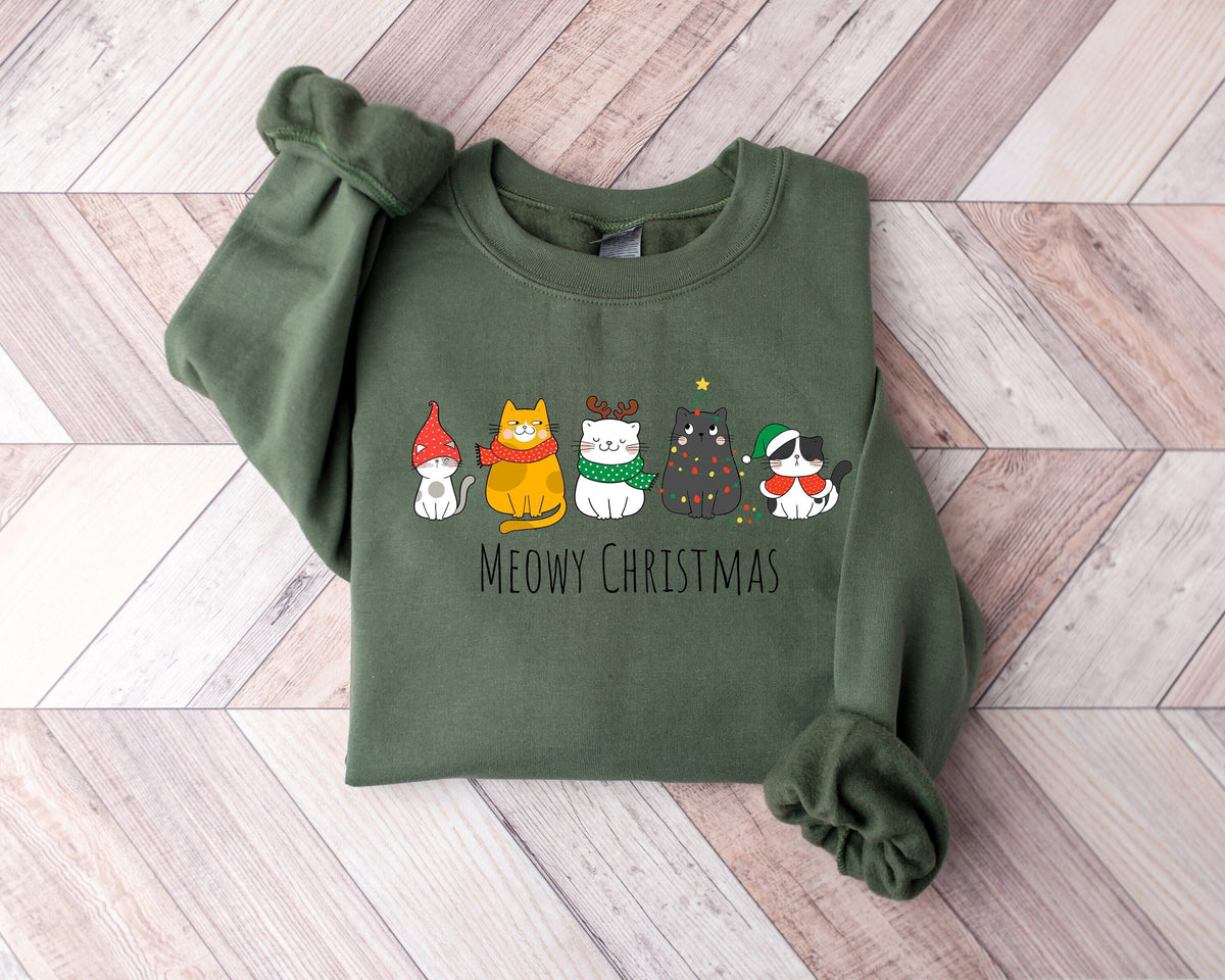 Meowy Christmas Sweatshirt, Cute Cat Year Sweatshirt, Funny Christmas Cat, Happy Cat Sweatshirt, Cats Sweatshirt, Cat Lover Christmas Shirt
