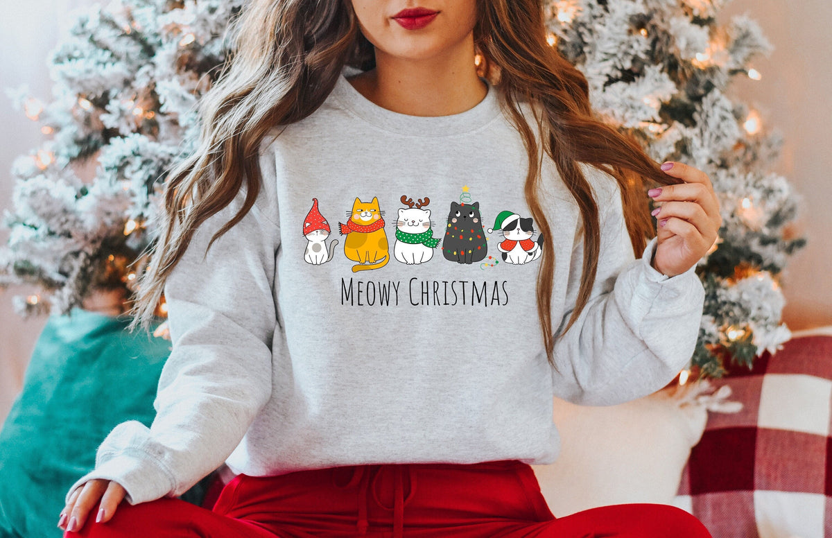 Meowy Christmas Sweatshirt, Cute Cat Year Sweatshirt, Funny Christmas Cat, Happy Cat Sweatshirt, Cats Sweatshirt, Cat Lover Christmas Shirt