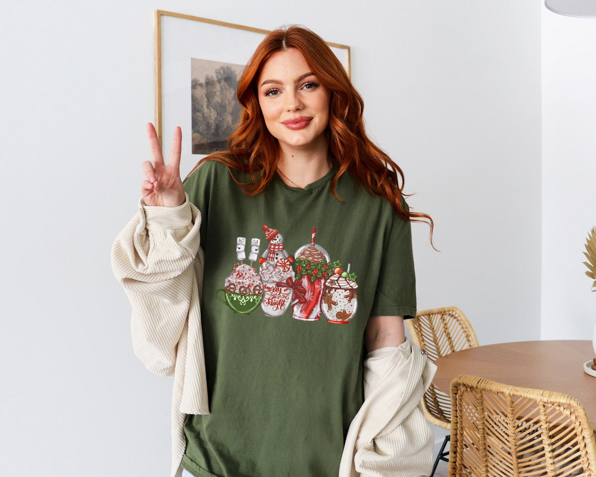 Christmas Coffee Shirt, Snow Cozy Winter Women T-Shirt, Christmas Latte T-Shirt, Peppermint Iced Latte Snowmen T-Shirt, Snowman T-Shirt