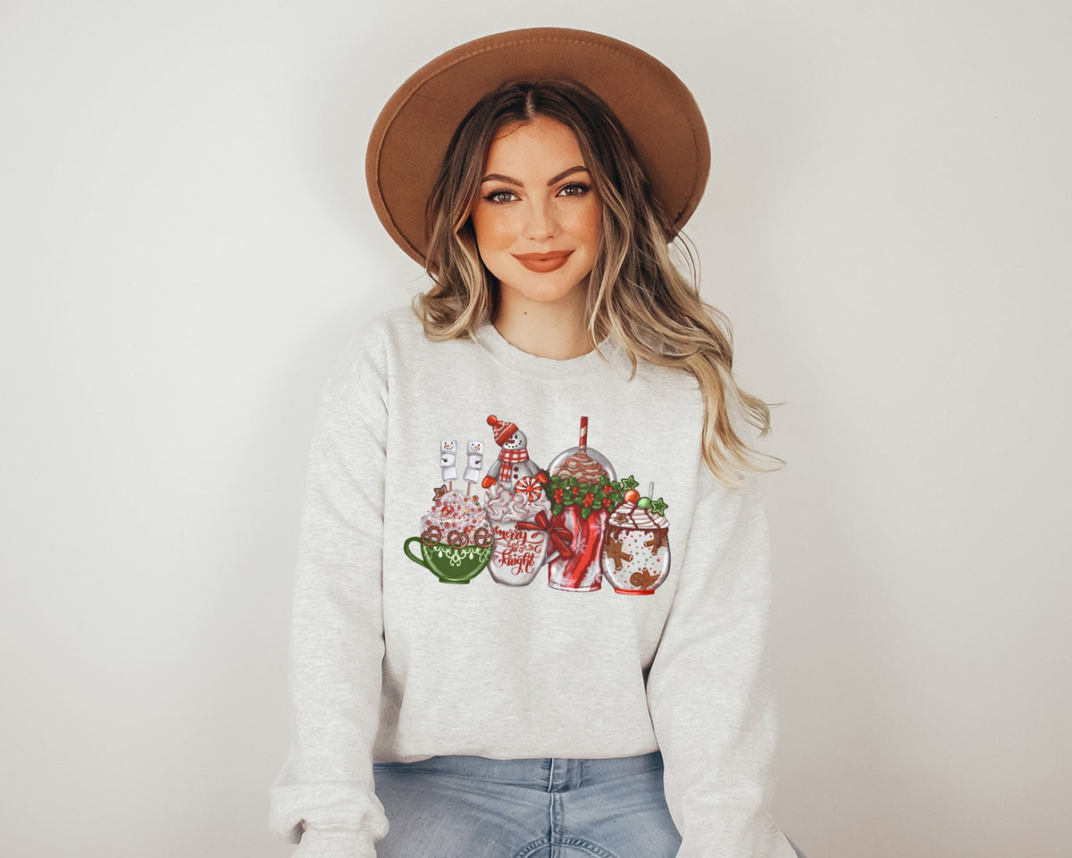Christmas Coffee Sweatshirt, Sweets Snow Sweatshirt, Cozy Winter Women Gifts, Christmas Latte Sweatshirt, Peppermint Iced Latte Snowmen GIft