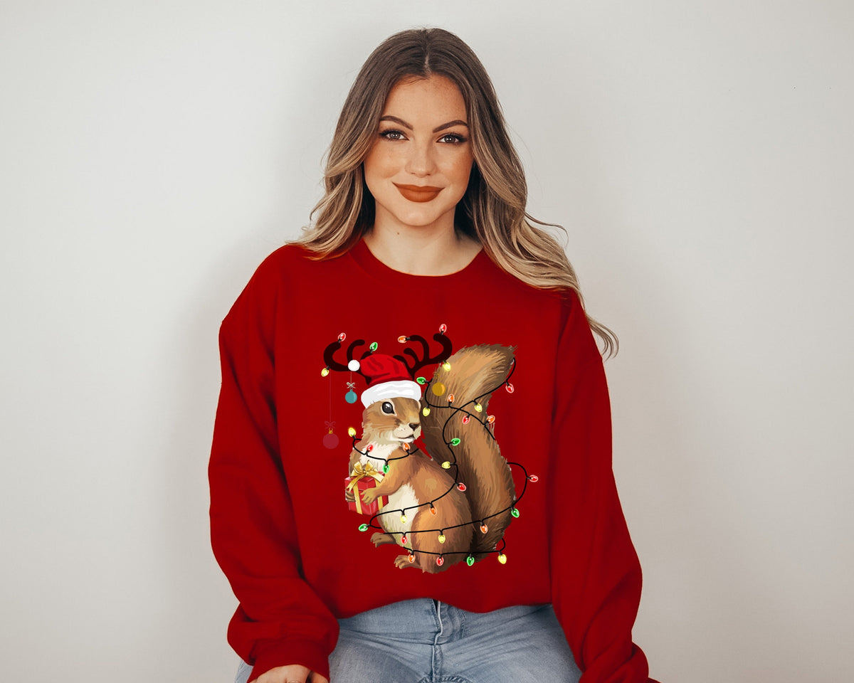 Christmas Squirrel Lights Sweatshirt, Cute Squirrel Shirt, Christmas Lights Sweater, Christmas Squirrel Gift Sweater, Cute Christmas Sweater