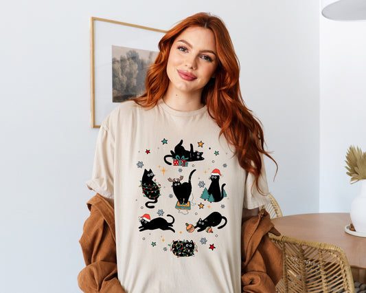 Christmas Black Cat T-Shirt, Kitten Christmas Shirt, Cat Lover Gift Tee, Cat Mom T-Shirt, Xmas Gift, Holiday Tee, Black Cat Christmas Shirt