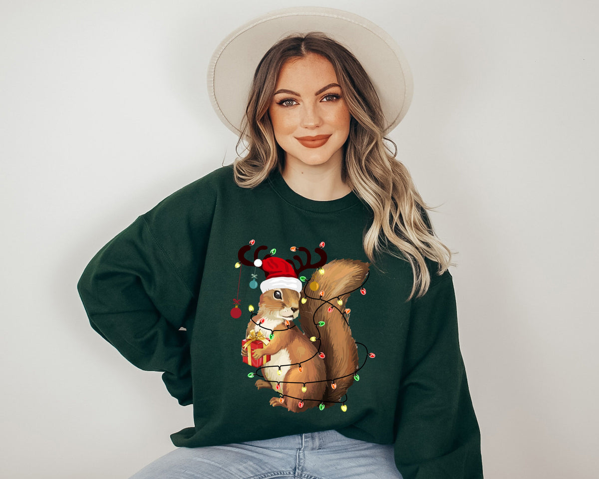 Christmas Squirrel Lights Sweatshirt, Cute Squirrel Shirt, Christmas Lights Sweater, Christmas Squirrel Gift Sweater, Cute Christmas Sweater