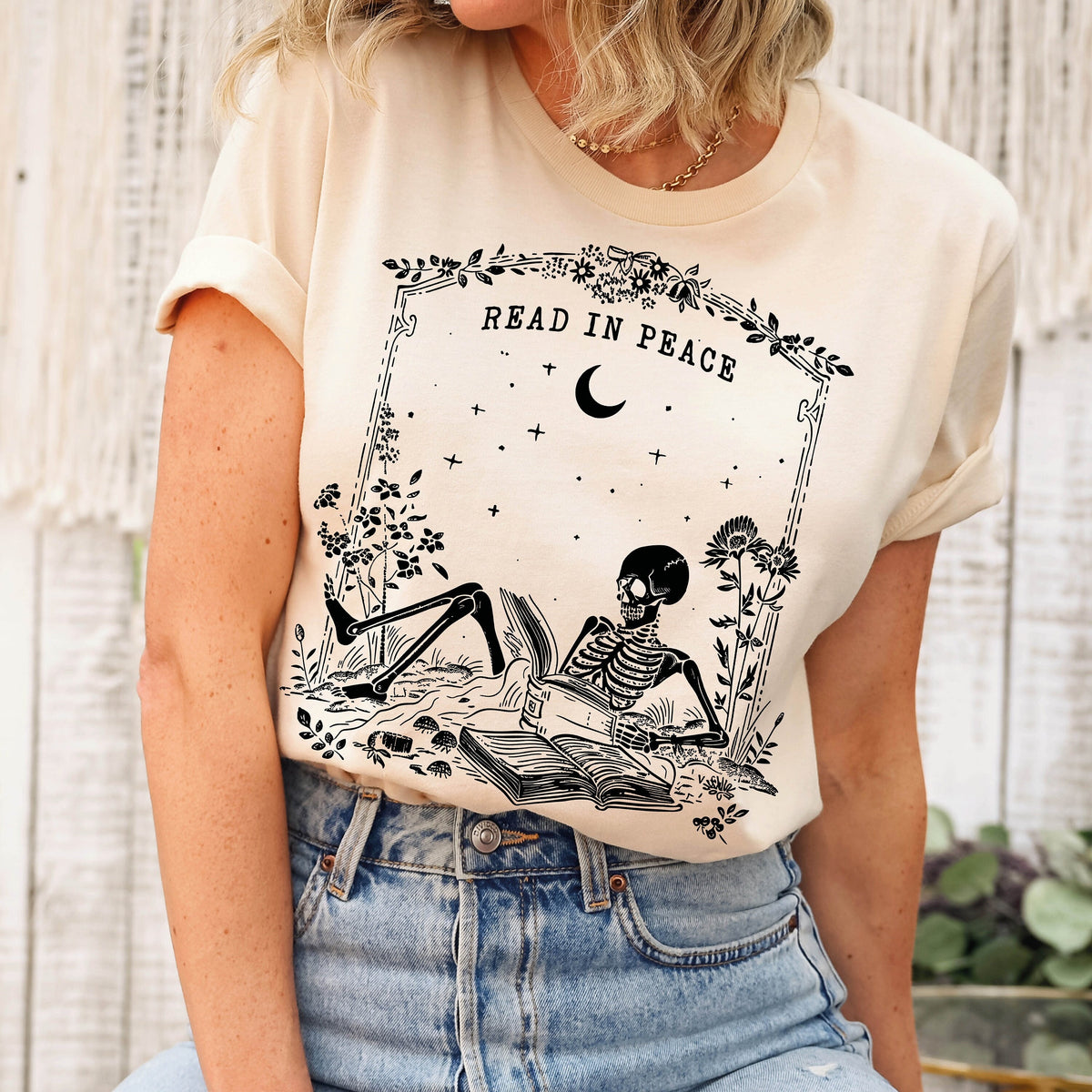 Read in Peace Shirt, Skeleton Halloween T-Shirt, Book Lover Skeleton Tee, Halloween Bookish Gift, Skeleton Reading Shirt, Spooky Season Gift