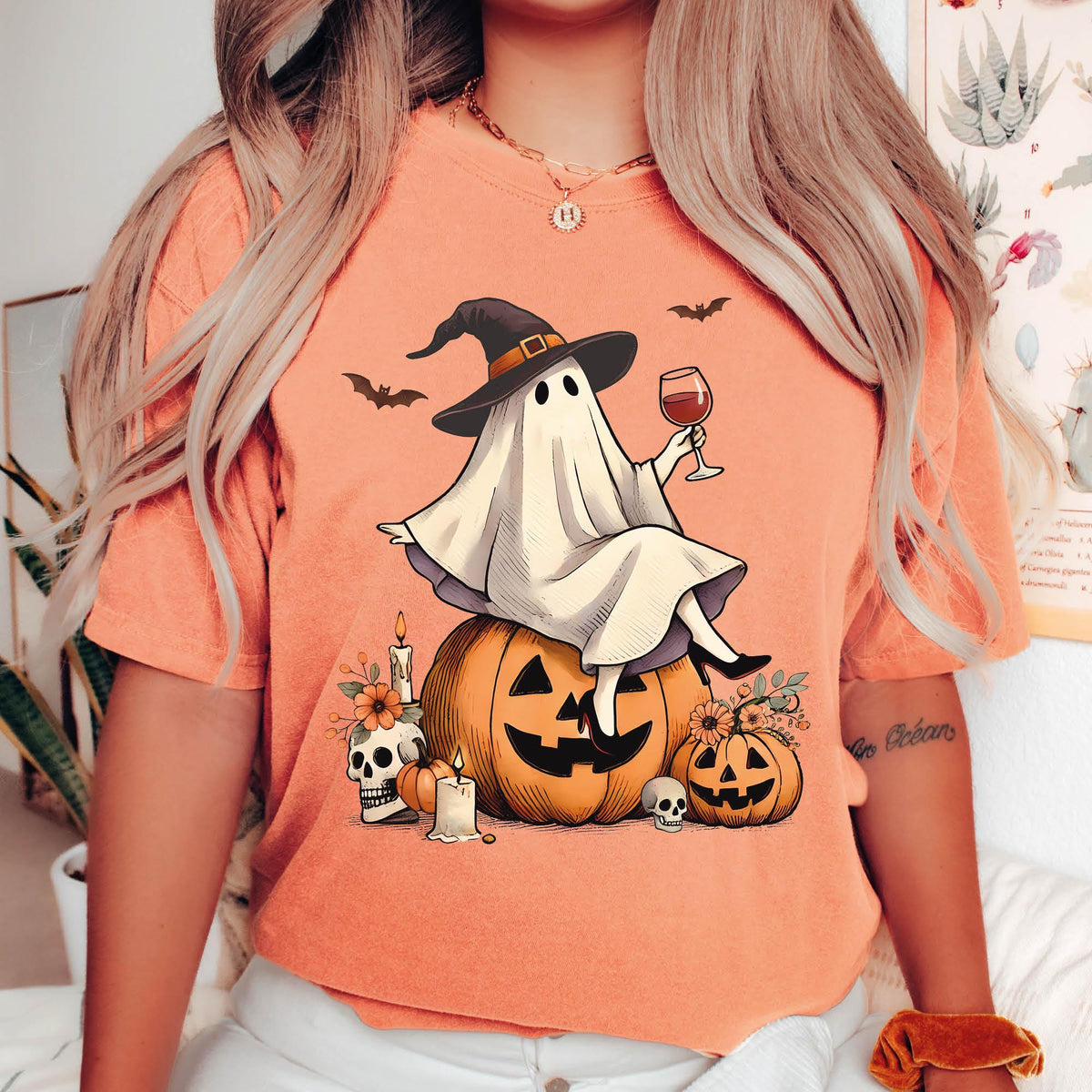 Ghost Wine Drinking Shirt, Funny Halloween Tee for Wine Lovers, Comfort Colors®, Cute Spooky Season Shirts, Wine Lover Gift, Halloween Gifts