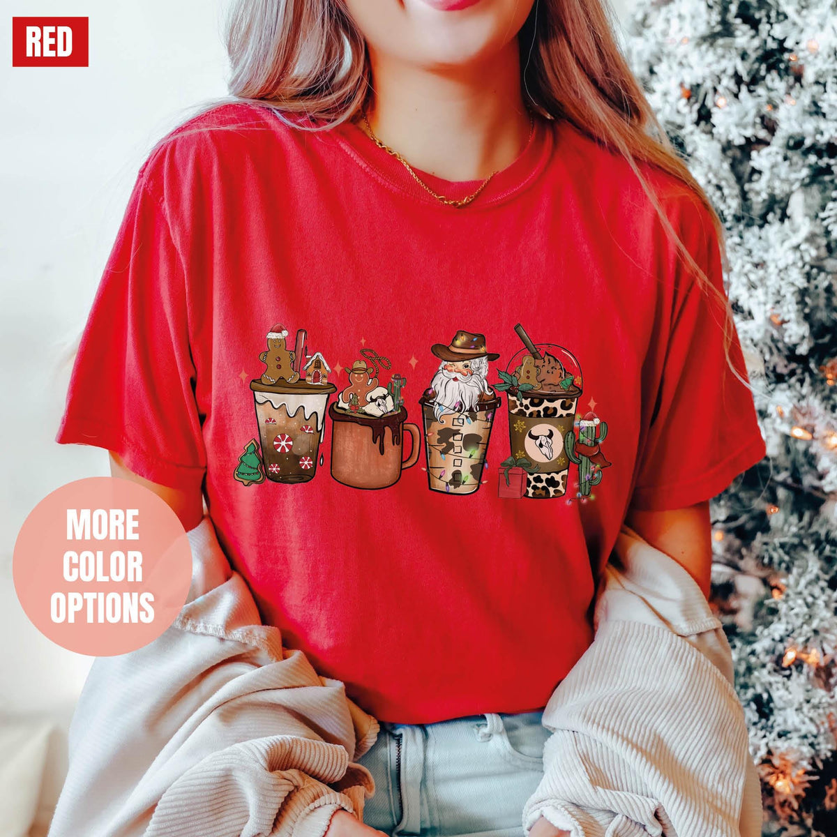 Country Western Cowboy Santa Coffee Latte Shirt, Howdy Rodeo Christmas Coffee Shirt, Comfort Colors®,  Winter Coffee, Women's Christmas Gift