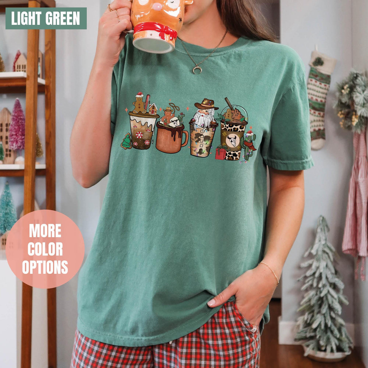 Country Western Cowboy Santa Coffee Latte Shirt, Howdy Rodeo Christmas Coffee Shirt, Comfort Colors®,  Winter Coffee, Women's Christmas Gift