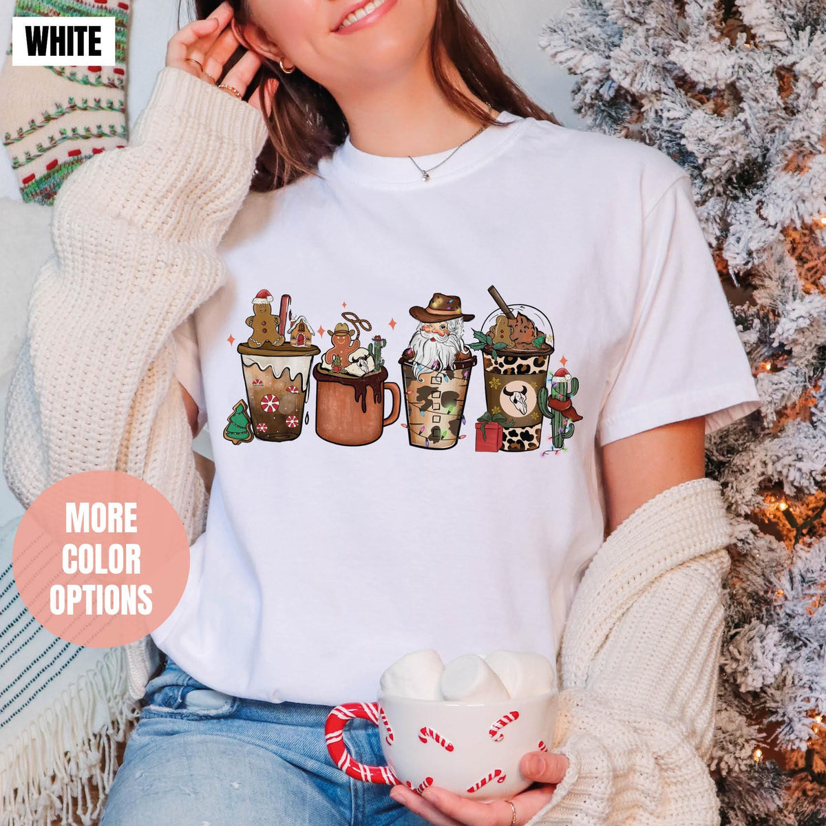 Country Western Cowboy Santa Coffee Latte Shirt, Howdy Rodeo Christmas Coffee Shirt, Comfort Colors®,  Winter Coffee, Women's Christmas Gift
