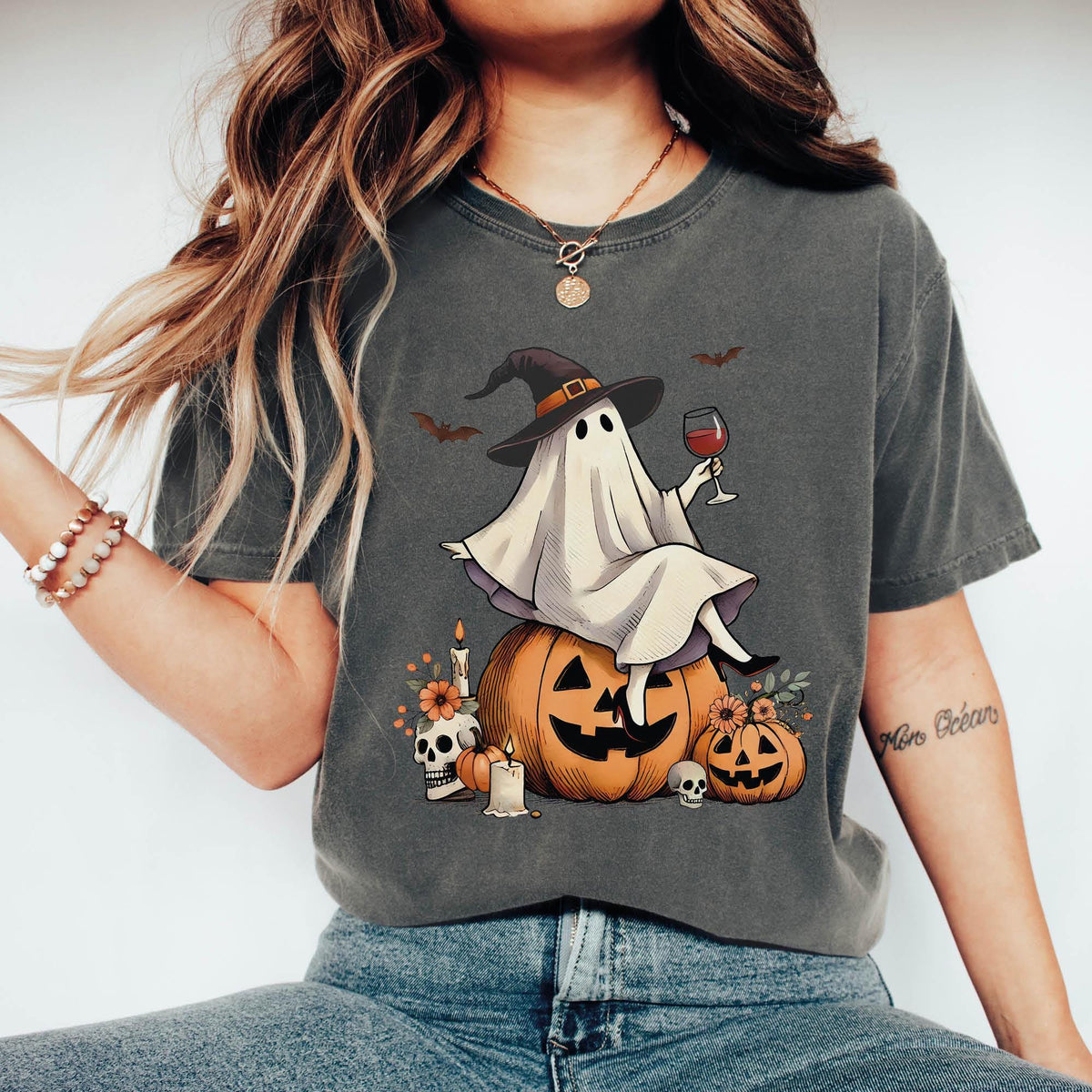 Ghost Wine Drinking Shirt, Funny Halloween Tee for Wine Lovers, Comfort Colors®, Cute Spooky Season Shirts, Wine Lover Gift, Halloween Gifts