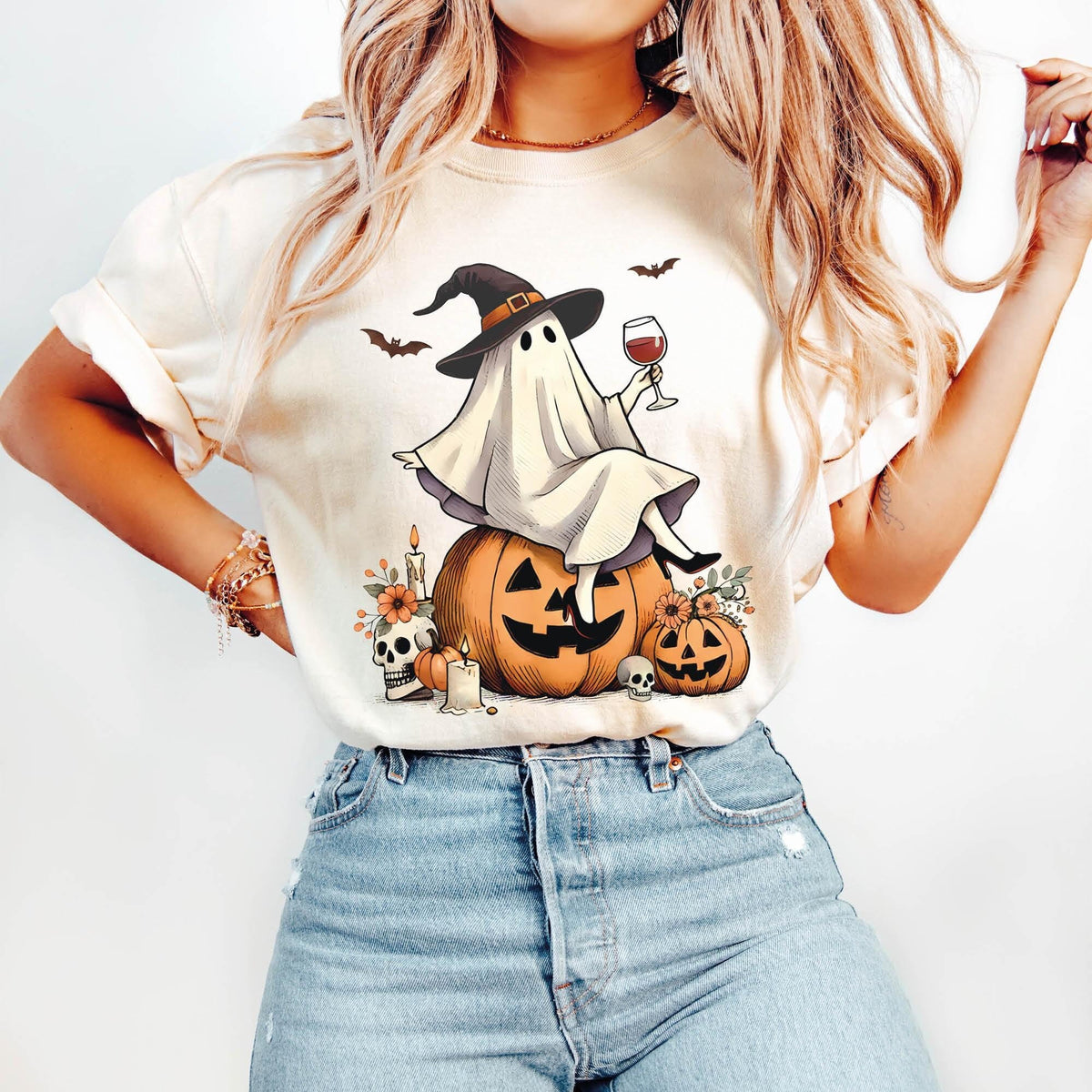 Ghost Wine Drinking Shirt, Funny Halloween Tee for Wine Lovers, Comfort Colors®, Cute Spooky Season Shirts, Wine Lover Gift, Halloween Gifts