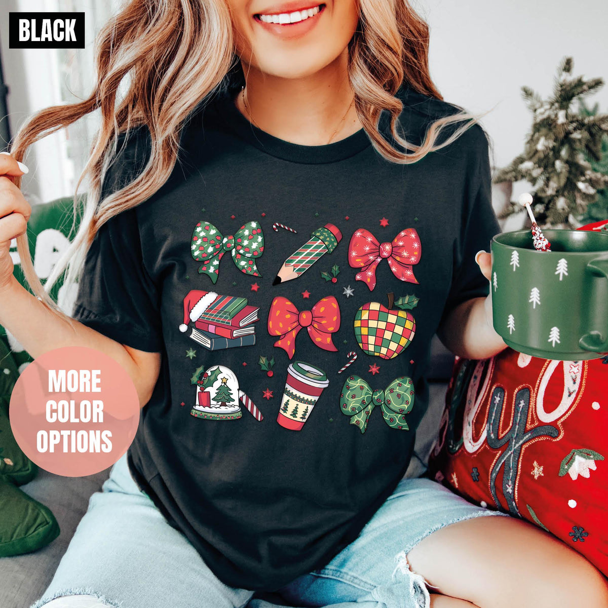 Coquette Teacher Christmas Sweatshirt, Teacher Christmas Gifts, Christmas Teacher Sweater, Festive Teacher Holiday Sweatshirts, Xmas Teacher