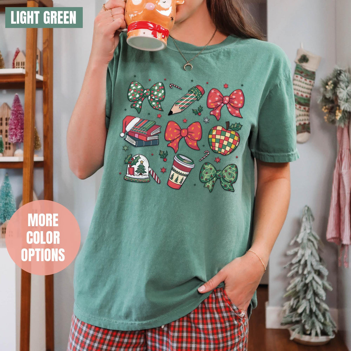 Coquette Teacher Christmas Shirt, Teacher Christmas Gifts, Comfort Colors®, Christmas Teacher, Festive Teacher Holiday Shirts, Xmas Teacher