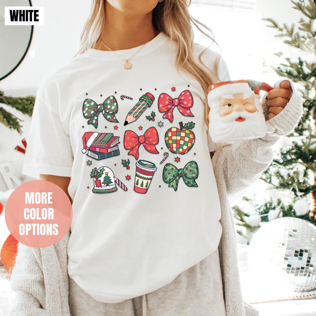 Coquette Teacher Christmas Shirt, Teacher Christmas Gifts, Comfort Colors®, Christmas Teacher, Festive Teacher Holiday Shirts, Xmas Teacher
