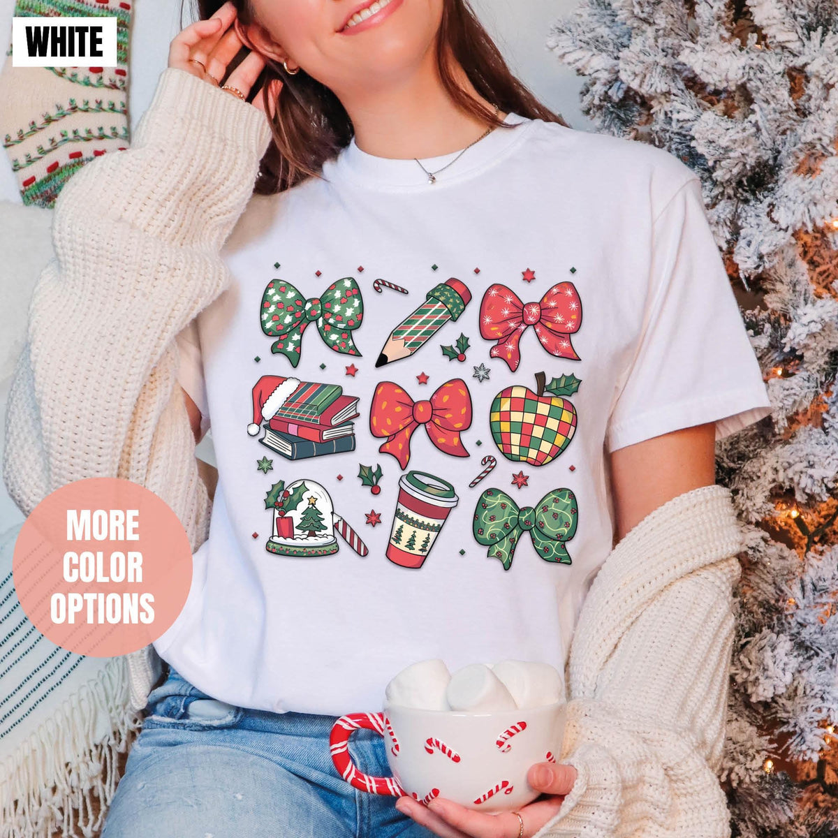 Coquette Teacher Christmas Shirt, Teacher Christmas Gifts, Comfort Colors®, Christmas Teacher, Festive Teacher Holiday Shirts, Xmas Teacher