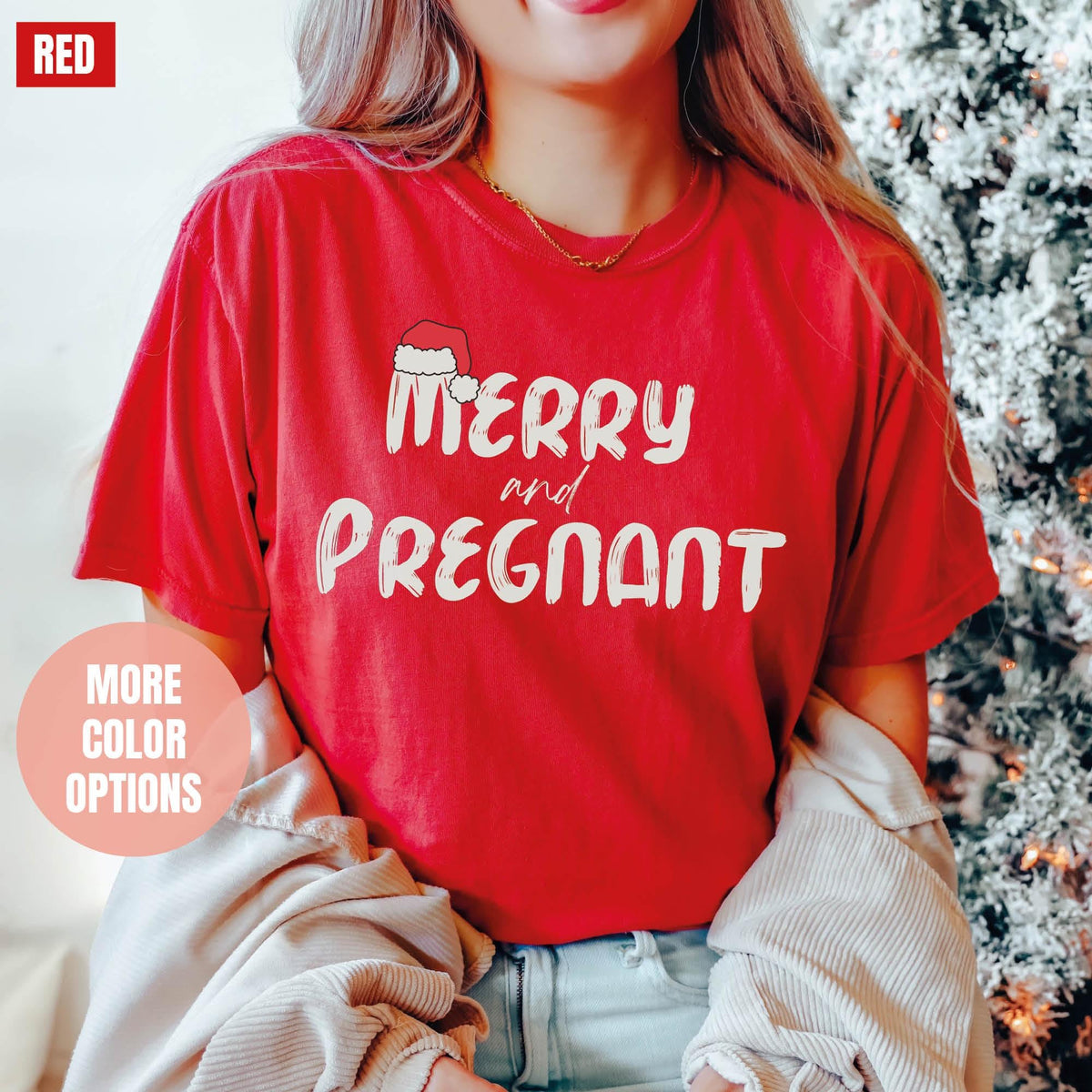 Merry And Pregnant Shirt, Pregnancy Announcement Shirt, Comfort Colors®, Mom To Be Gift, Winter Shirt, Christmas Mama Shirt, Xmas Baby Gifts