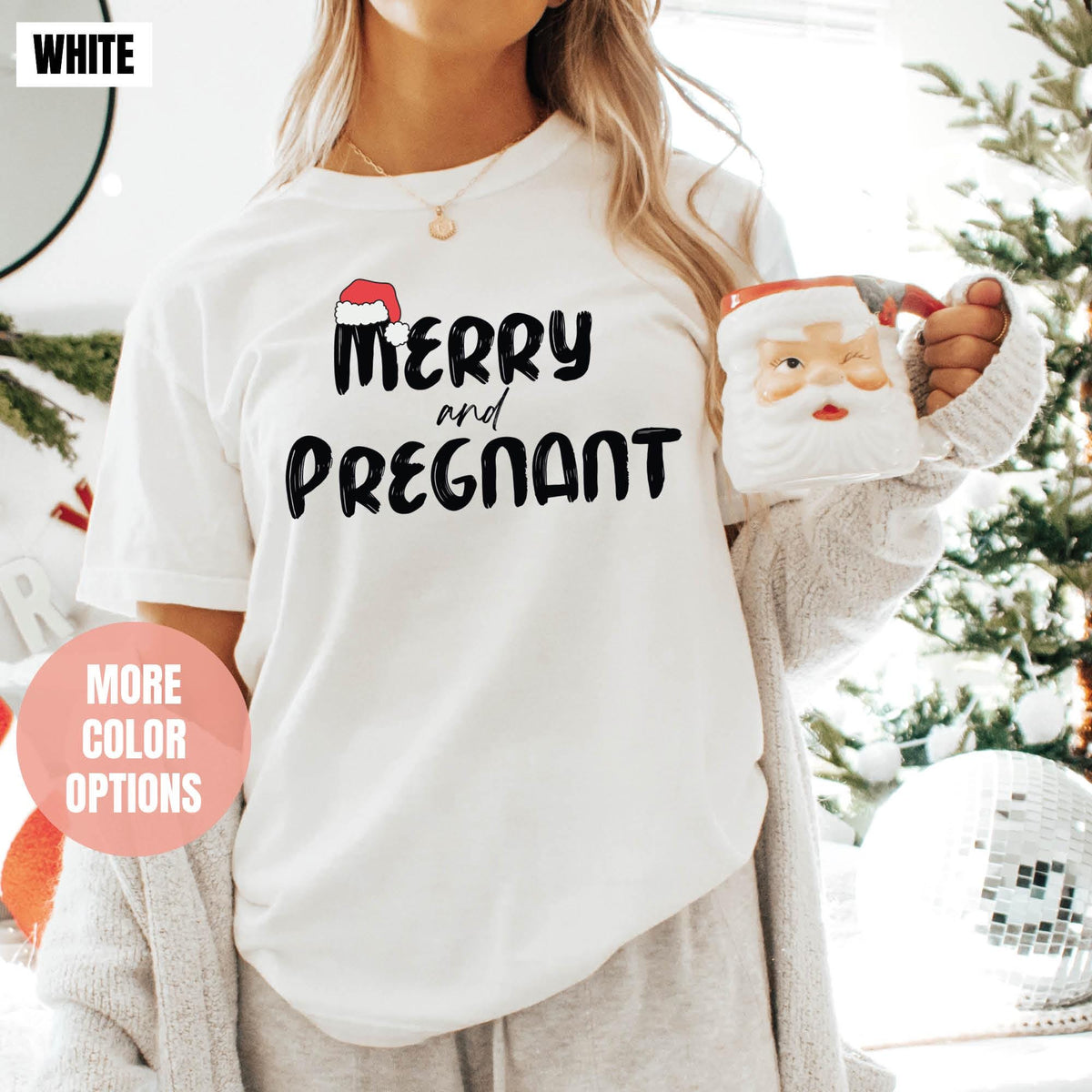Merry And Pregnant Shirt, Pregnancy Announcement Shirt, Comfort Colors®, Mom To Be Gift, Winter Shirt, Christmas Mama Shirt, Xmas Baby Gifts