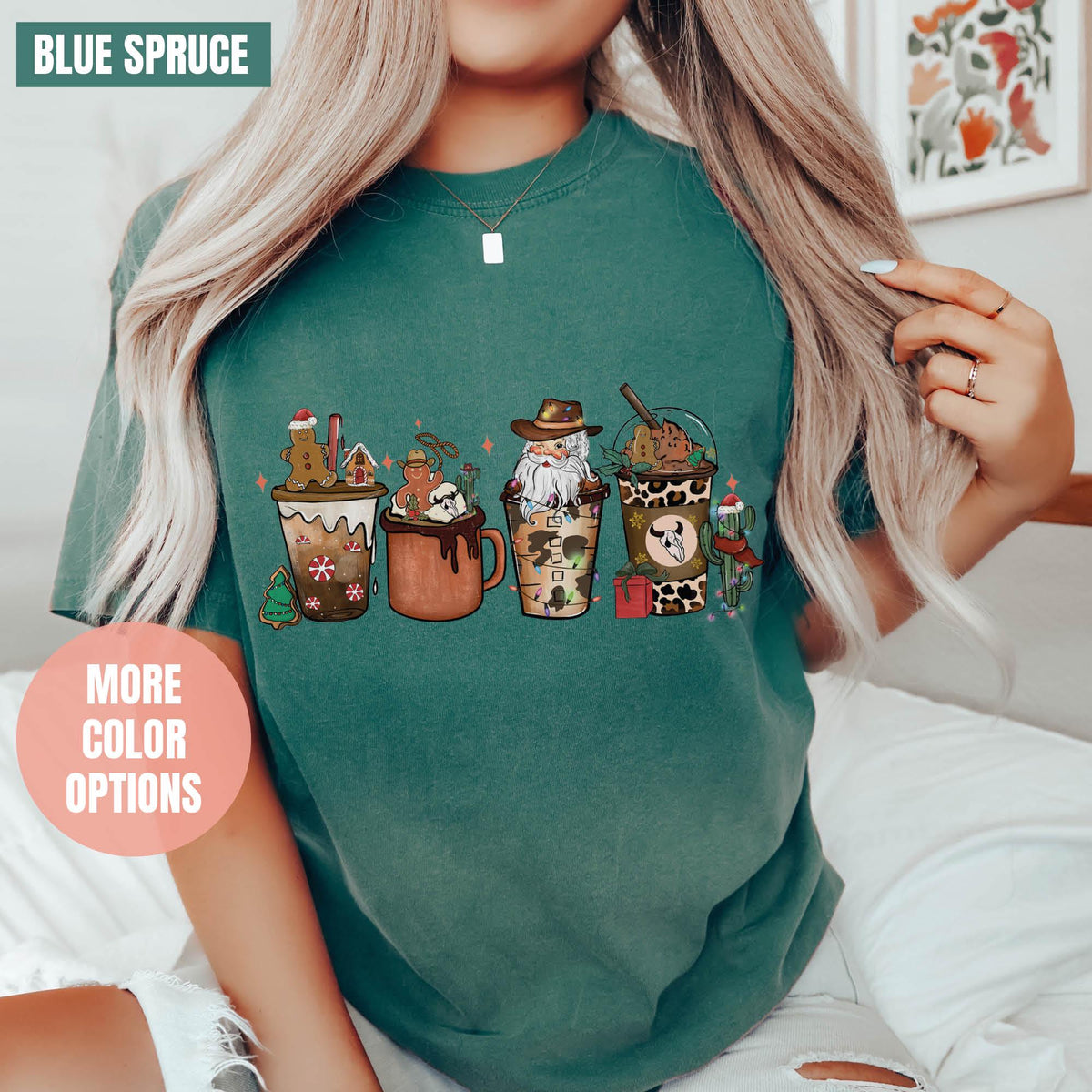 Country Western Cowboy Santa Coffee Latte Shirt, Howdy Rodeo Christmas Coffee Shirt, Comfort Colors®,  Winter Coffee, Women's Christmas Gift