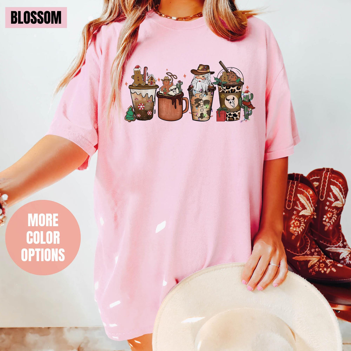 Country Western Cowboy Santa Coffee Latte Shirt, Howdy Rodeo Christmas Coffee Shirt, Comfort Colors®,  Winter Coffee, Women's Christmas Gift