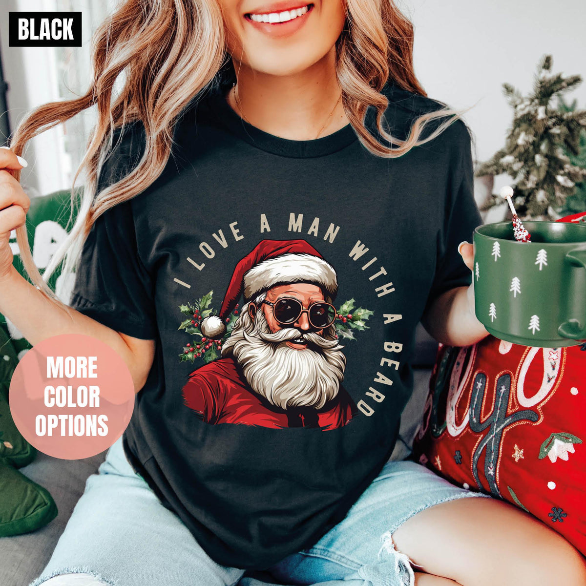Funny Santa Beard Sweatshirt, Cute Christmas Sweatshirt, Christmas Gifts, I Love a Man with a Beard Santa Christmas Sweatshirt, Xmas Sweater