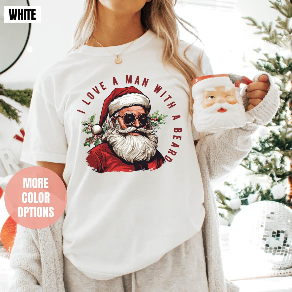 Funny Santa Beard Shirt, Cute Christmas Shirt, Christmas Gifts, Comfort Colors®, I Love a Man with a Beard Santa Christmas Shirt, Xmas Shirt
