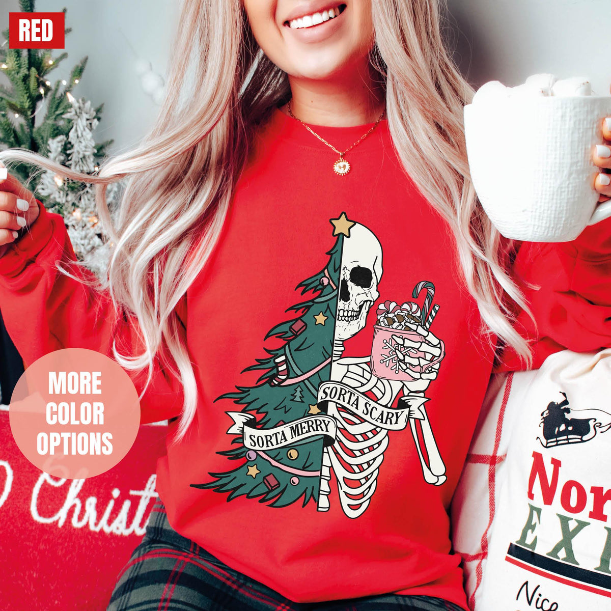 Sorta Merry Sorta Scary Sweatshirt, Funny Christmas Sweatshirt, Cute Spooky Season Sweatshirt, Christmas Skeleton Sweatshirt, Christmas Gift