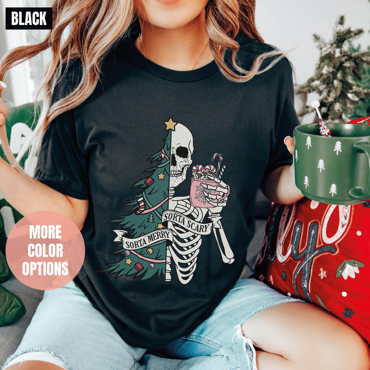 Sorta Merry Sorta Scary Sweatshirt, Funny Christmas Sweatshirt, Cute Spooky Season Sweatshirt, Christmas Skeleton Sweatshirt, Christmas Gift