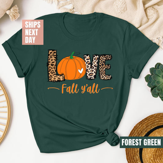 Love Fall Y'All Shirt, Leopard Print Fall Shirt, Thanksgiving, Hello Pumpkin, Fall Vibes, Peace Love Thanksgiving, Family Thanksgiving Tees